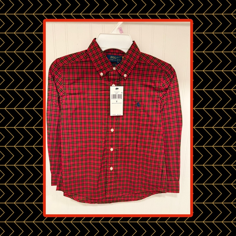 NWT ✨ Polo by Ralph Lauren Red and Black Checkered Shirt (Boys Size 6)